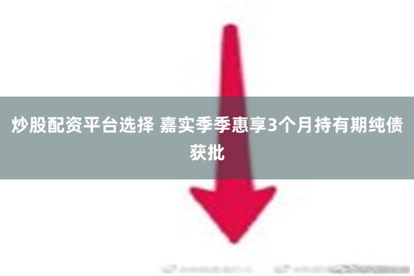 炒股配资平台选择 嘉实季季惠享3个月持有期纯债获批