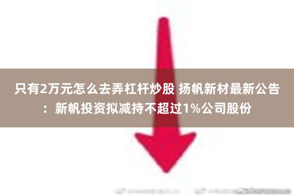 只有2万元怎么去弄杠杆炒股 扬帆新材最新公告：新帆投资拟减持不超过1%公司股份